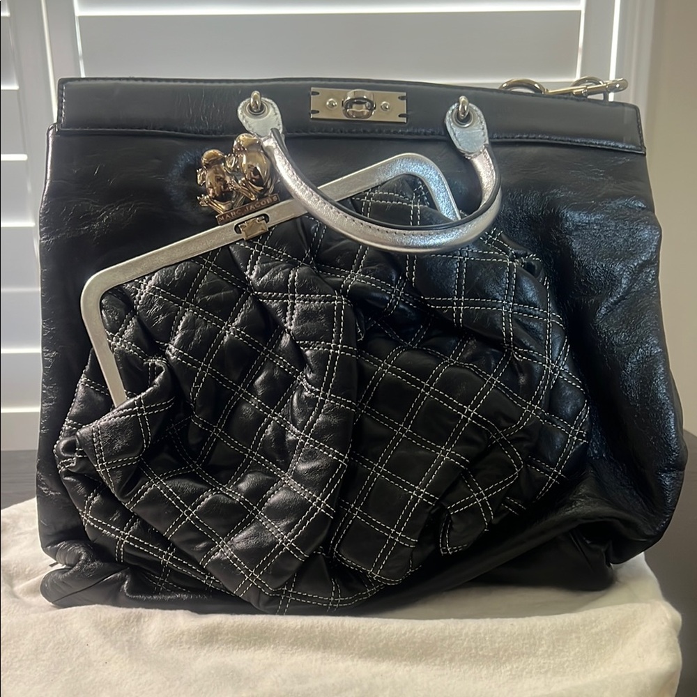 Marc Jacobs Quilted Black and Silver Shoulder Bag